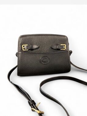 Vintage Dooney & Bourke Black Leather Crossbody with Gold Buckle Details